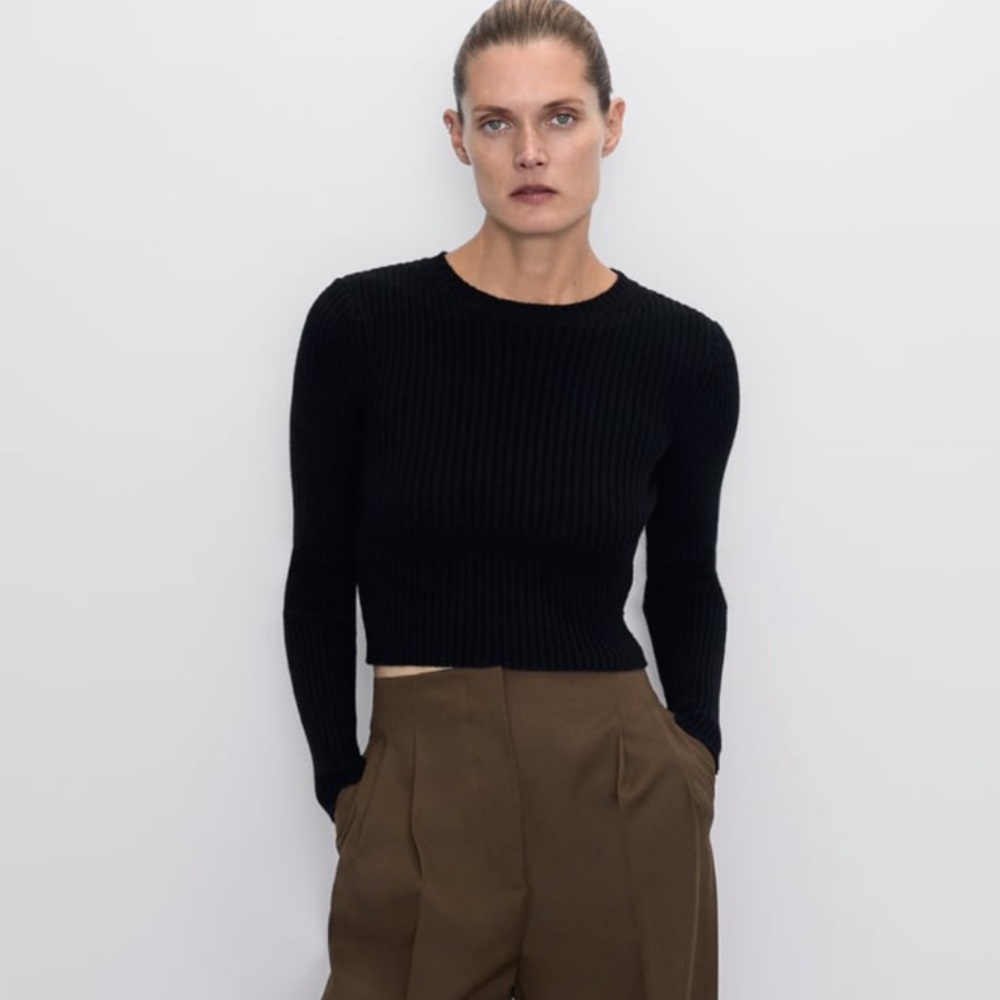 ZARA Cropped Wide Ribbed Sweater NWOT